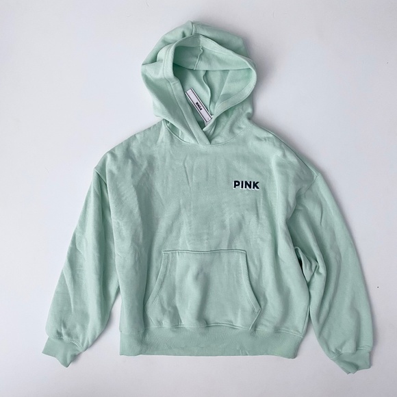 PINK Victoria's Secret Green Pullover Hooded Hoodie Sweatshirt Logo Nwt - Picture 2 of 3